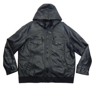 INC International Concepts Mens Hooded Black Faux Leather Jacket Size 3X